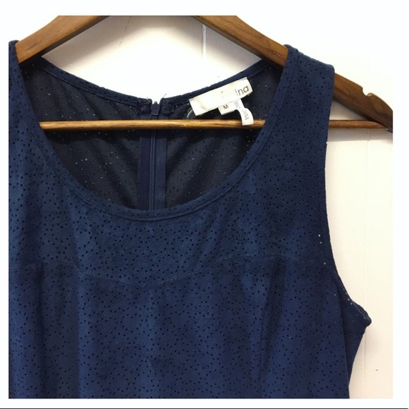 anina | Blue Suede Dress w/ Small Cut-Out Designs - Picture 2 of 8